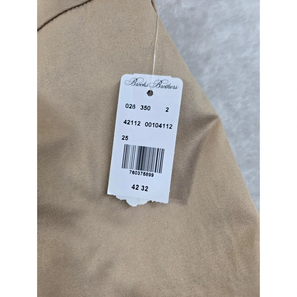 Brooks Brothers Chino Pants Mens 42x32 Tan Cotton Stretch Clark Fit NEW